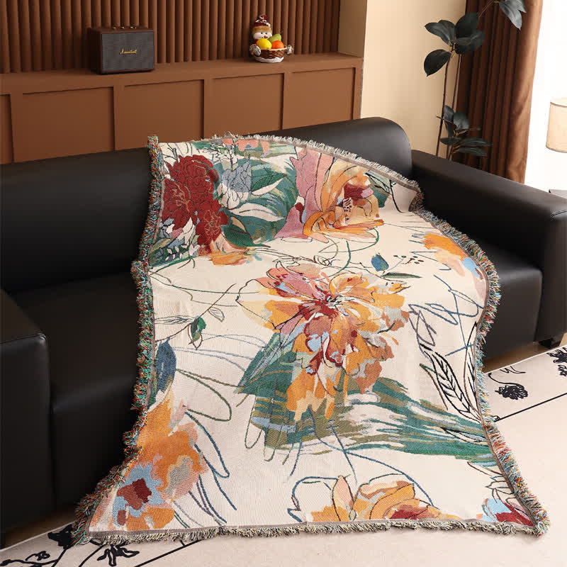 Artistic Peony Cotton Gauze Throw