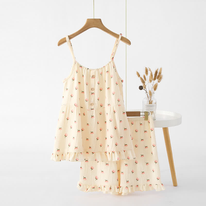 Kapok Flower Cotton Gauze Ruffle Pajamas