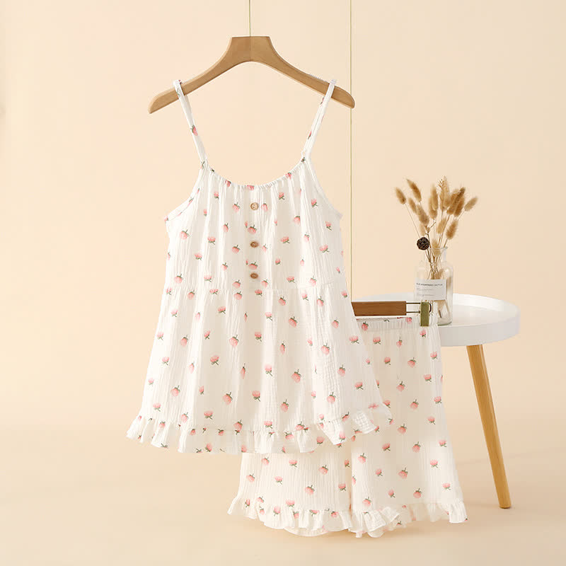 Kapok Flower Cotton Gauze Ruffle Pajamas