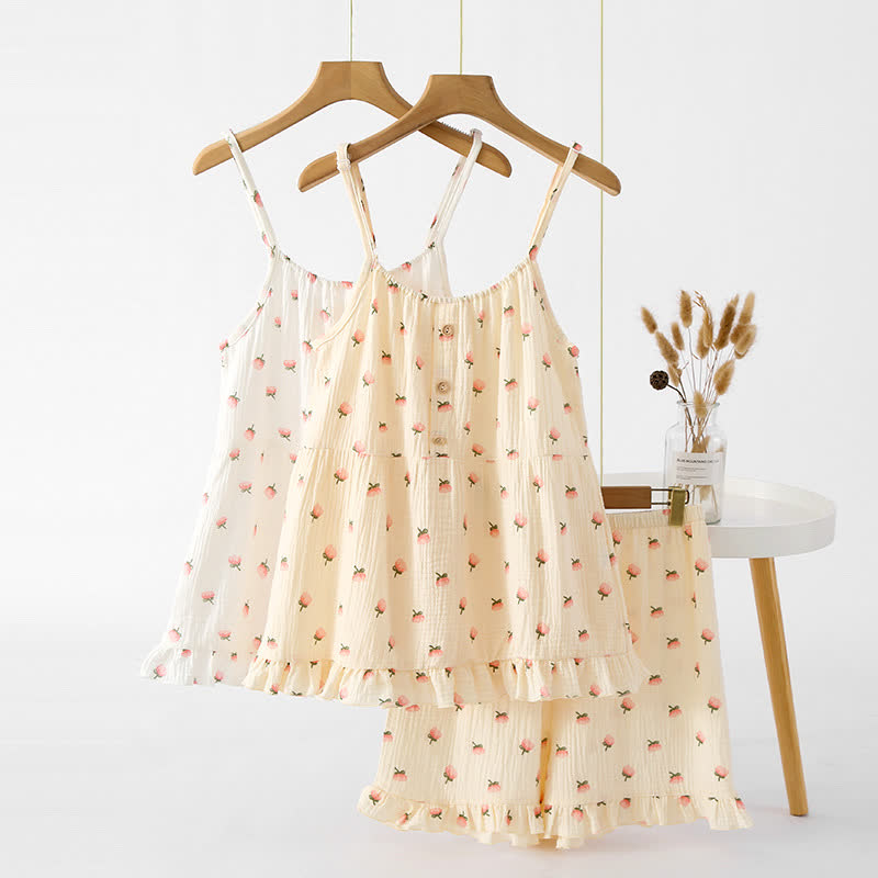 Kapok Flower Cotton Gauze Ruffle Pajamas