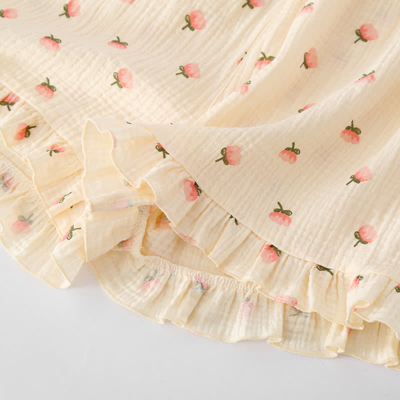 Kapok Flower Cotton Gauze Ruffle Pajamas