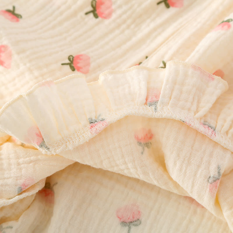 Kapok Flower Cotton Gauze Ruffle Pajamas