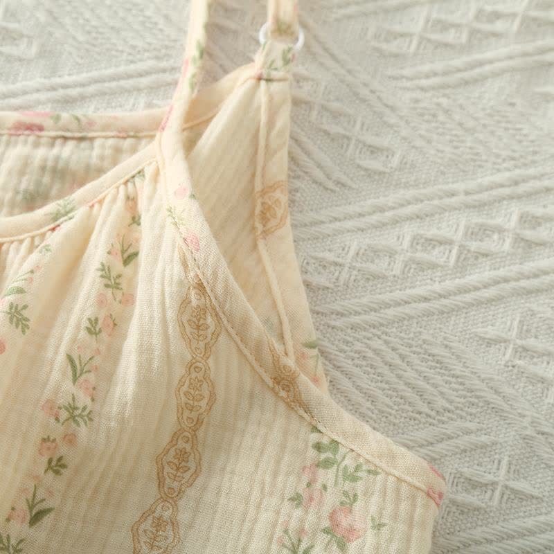Striped Floral Cotton Gauze Cami Pajamas