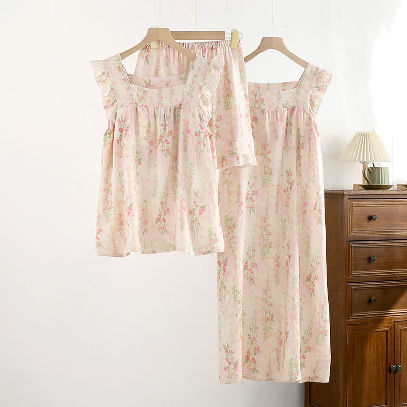 Pink Rose Padded Ruffle Sleeveless Nightwear