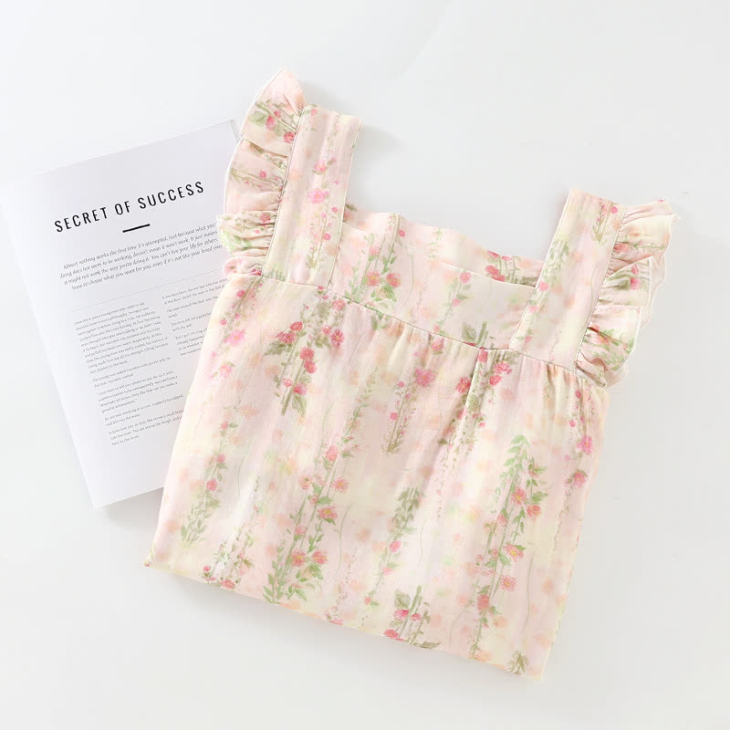 Pink Rose Padded Ruffle Sleeveless Nightwear