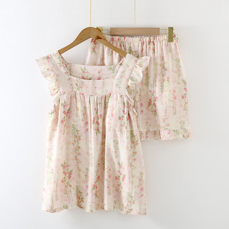 Pink Rose Padded Ruffle Sleeveless Nightwear