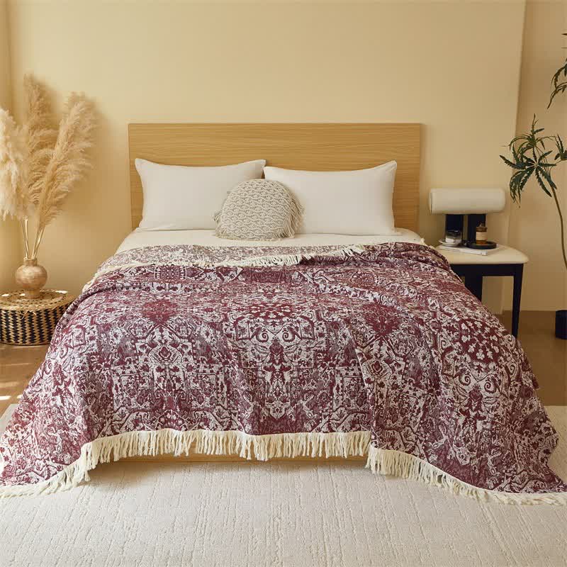 Retro Tribal Cotton Gauze Tassel Quilt