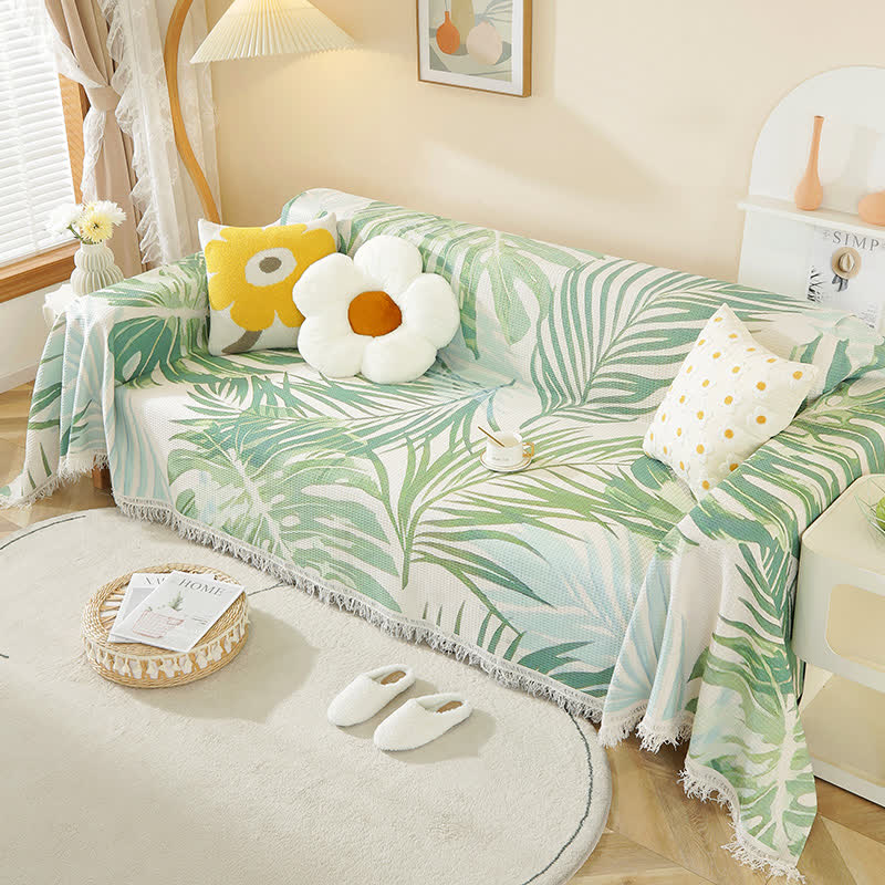 Botanical Leaf Sofa Waffle Throw Blanket