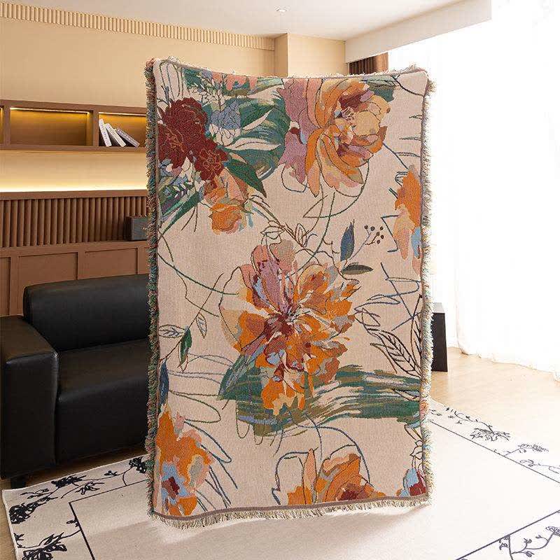 Artistic Peony Cotton Gauze Throw