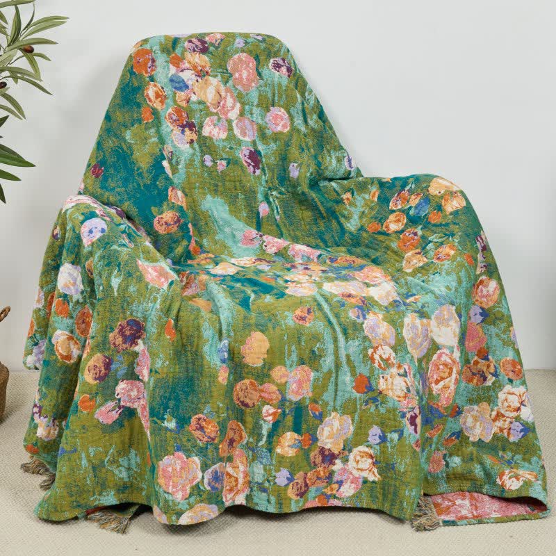 Artistic Rose Cotton Gauze Reversible Blanket