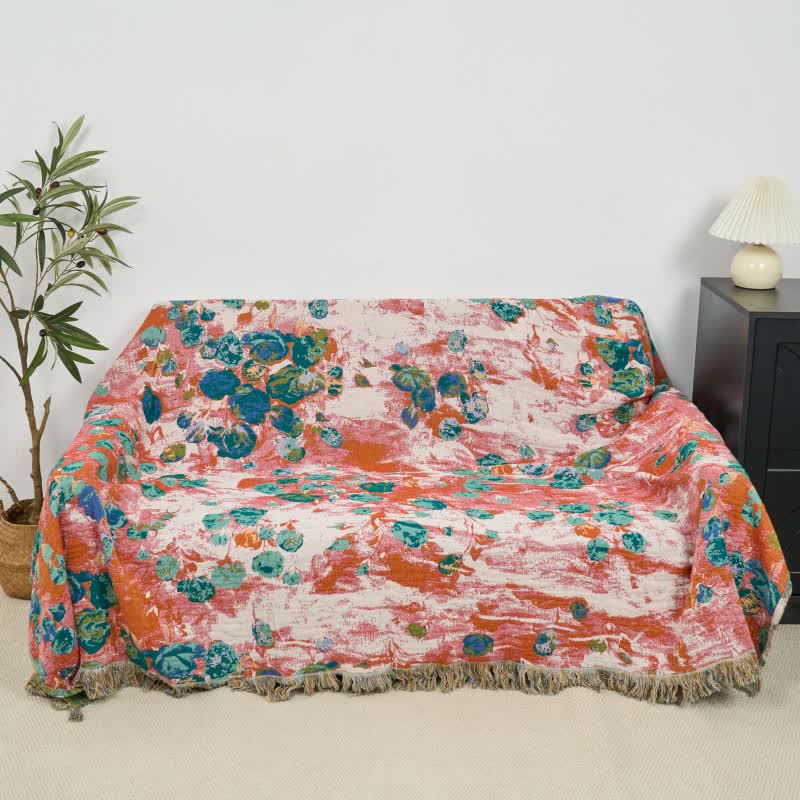 Artistic Rose Cotton Gauze Reversible Blanket
