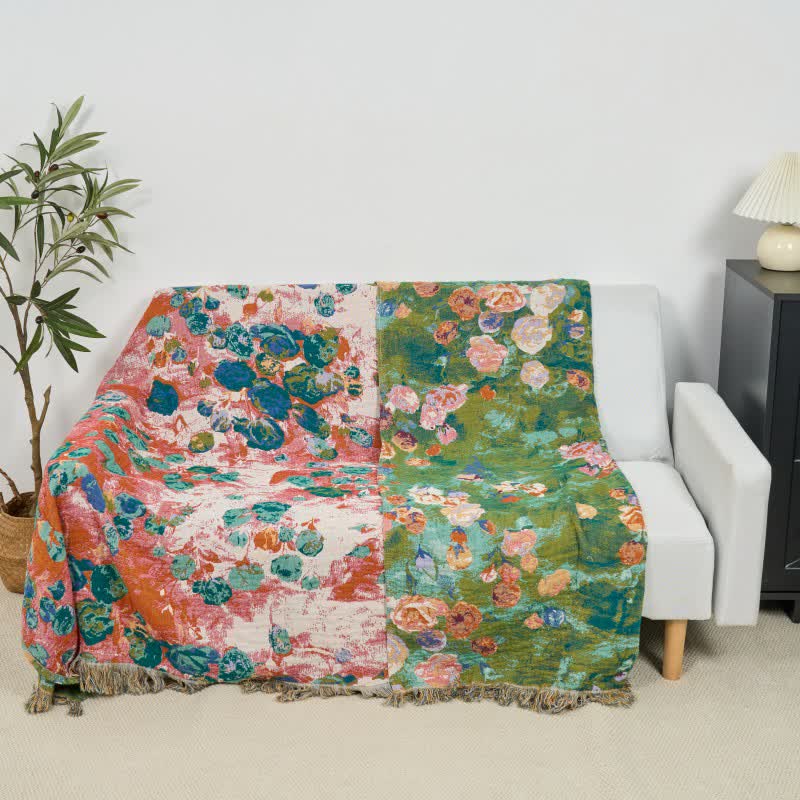 Artistic Rose Cotton Gauze Reversible Blanket