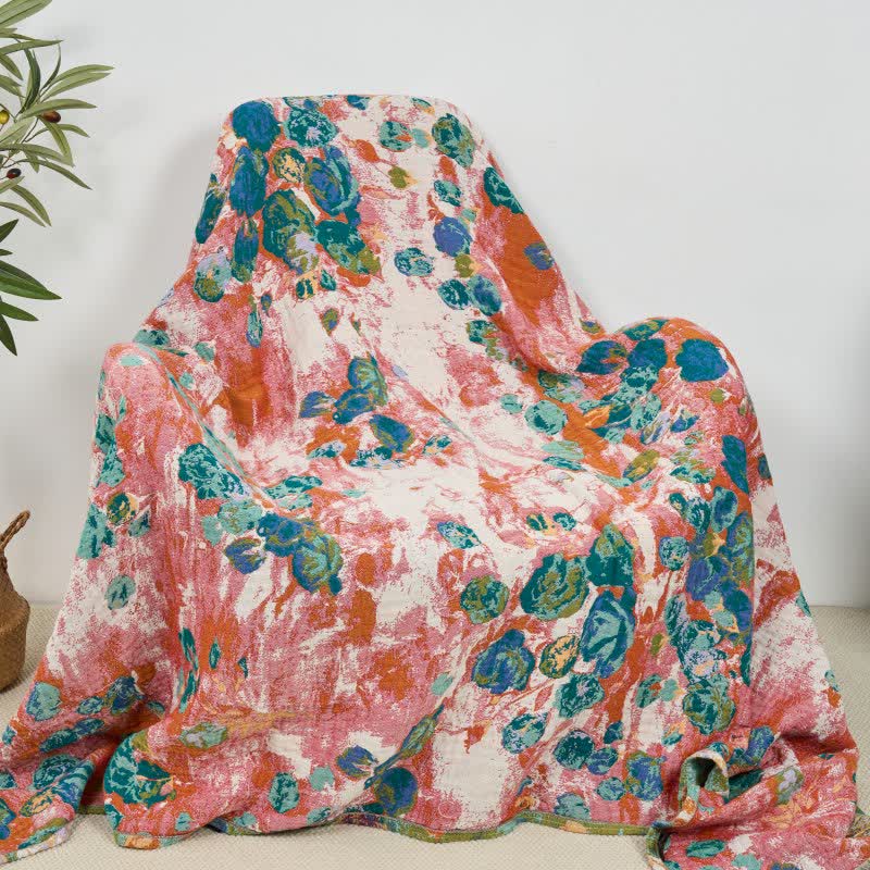 Artistic Rose Cotton Gauze Reversible Blanket