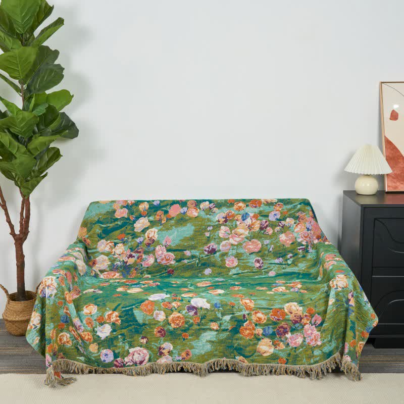 Artistic Rose Cotton Gauze Reversible Blanket