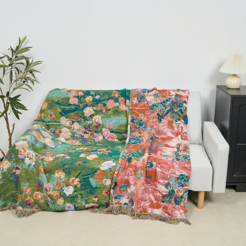 Artistic Rose Cotton Gauze Reversible Blanket