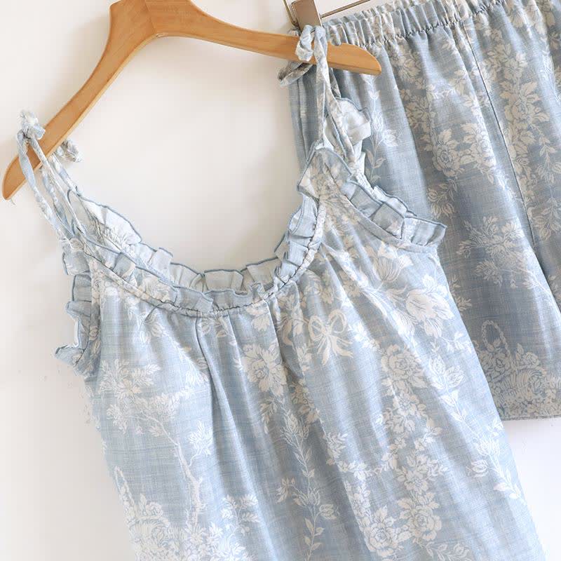 Rose Bow Cotton Padded Cami Pajamas