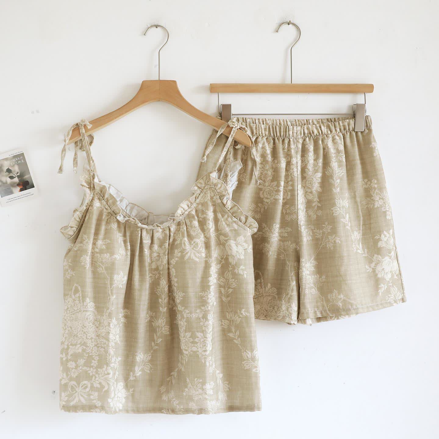 Rose Bow Cotton Padded Cami Pajamas