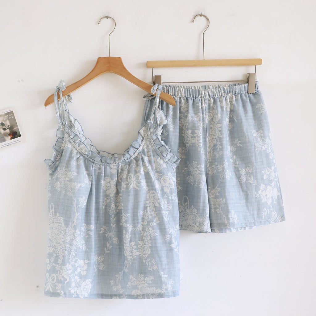 Rose Bow Cotton Padded Cami Pajamas