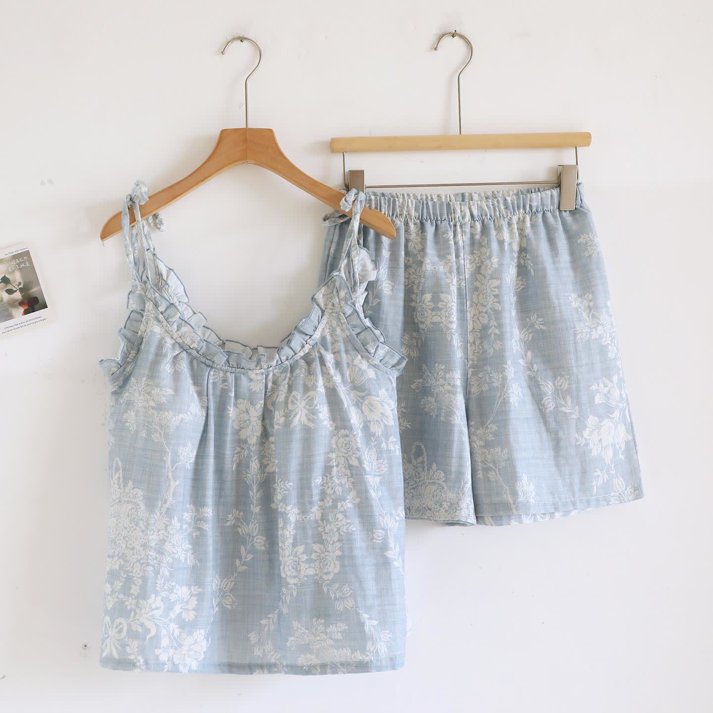 Rose Bow Cotton Padded Cami Pajamas