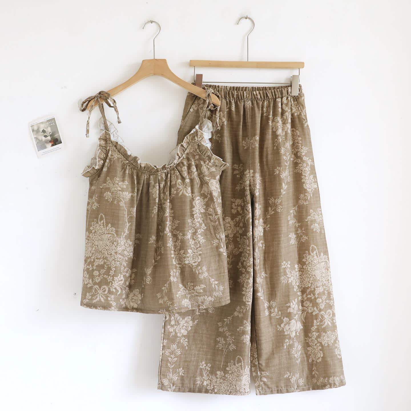 Rose Bow Cotton Padded Cami Pajamas