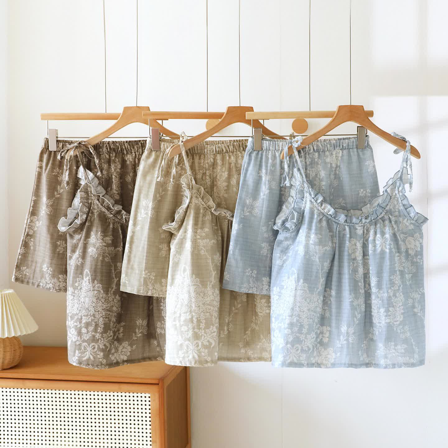 Rose Bow Cotton Padded Cami Pajamas