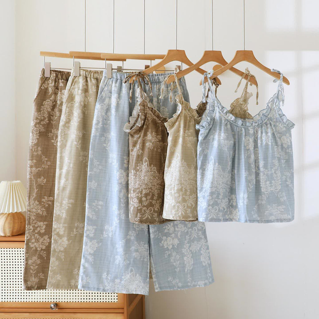 Rose Bow Cotton Padded Cami Pajamas