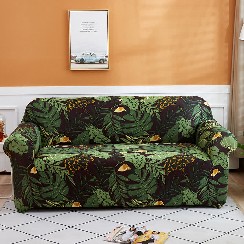 Leaf Print Stretch Sofa Slipcover