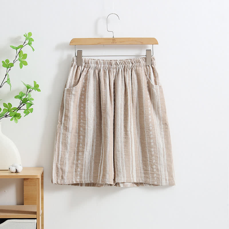 Striped Jacquard Cotton Linen Pajama Shorts