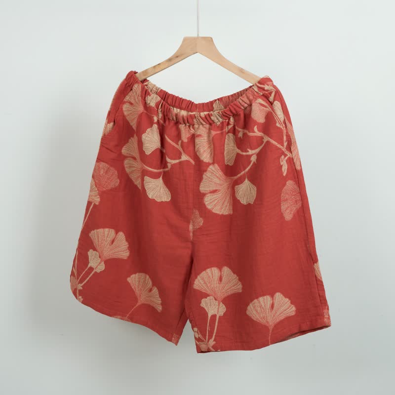 Ginkgo Leaf Jacquard Cotton Pajama Shorts