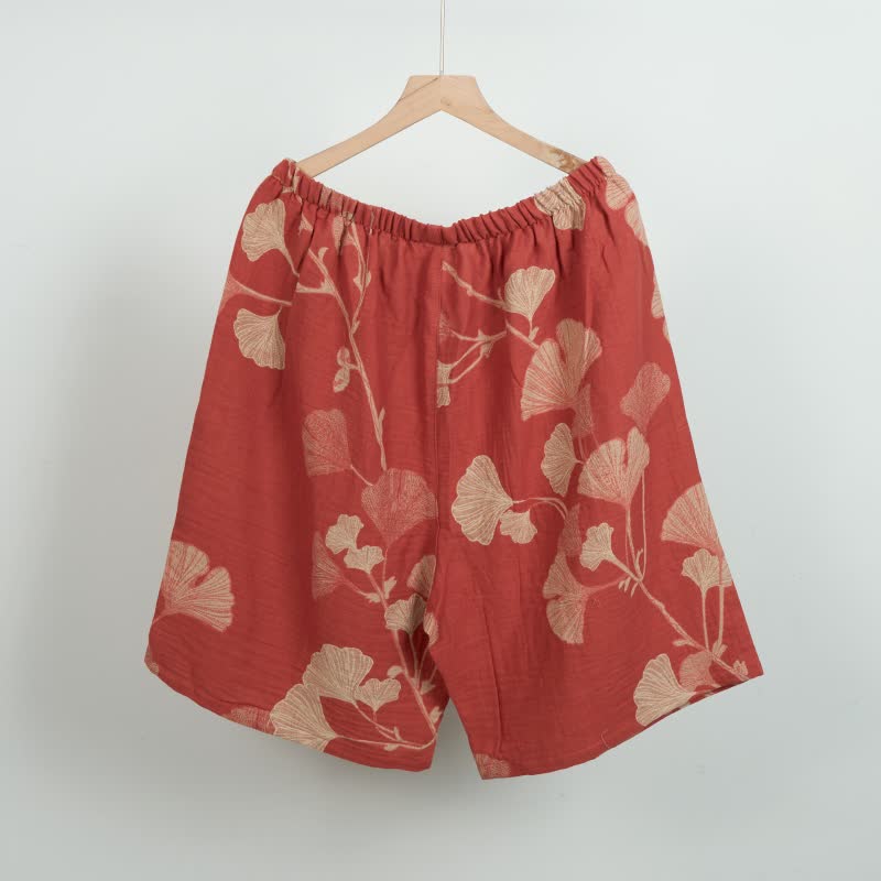 Ginkgo Leaf Jacquard Cotton Pajama Shorts