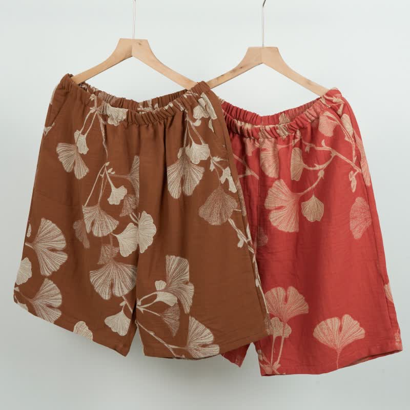 Ginkgo Leaf Jacquard Cotton Pajama Shorts