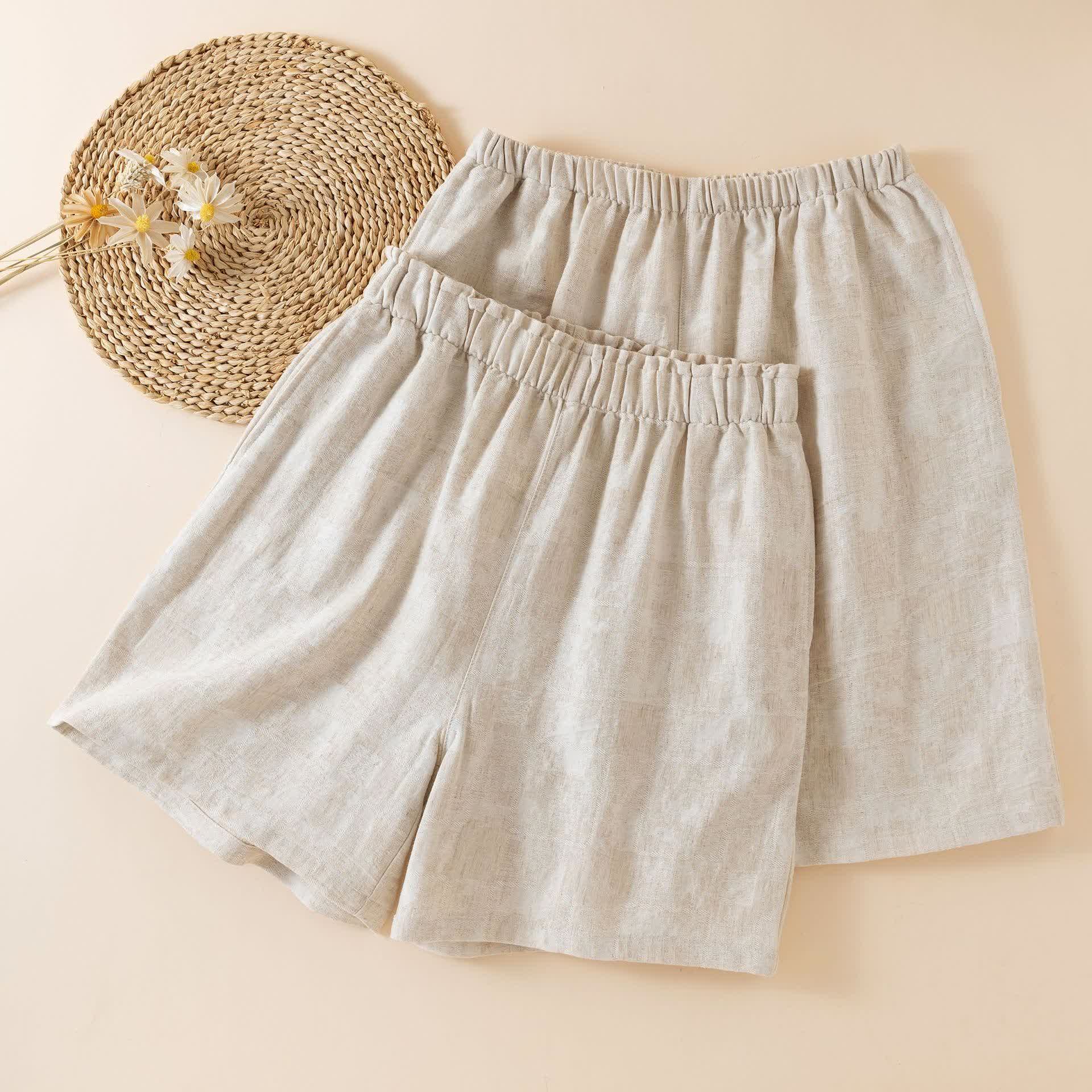 Couple Matching Cotton Linen Pajama Shorts