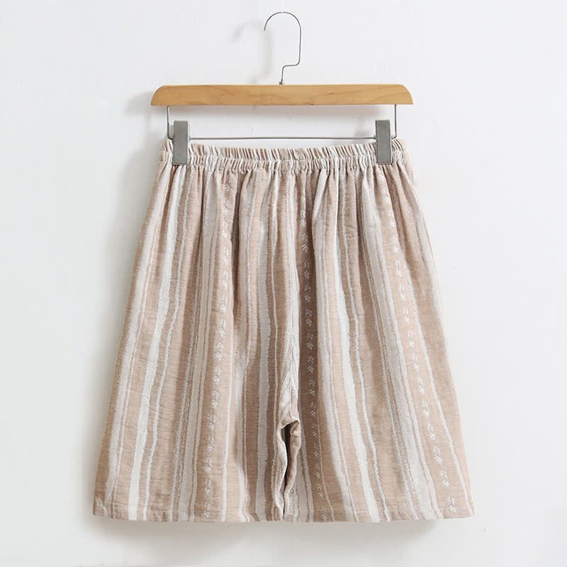 Striped Jacquard Cotton Linen Pajama Shorts