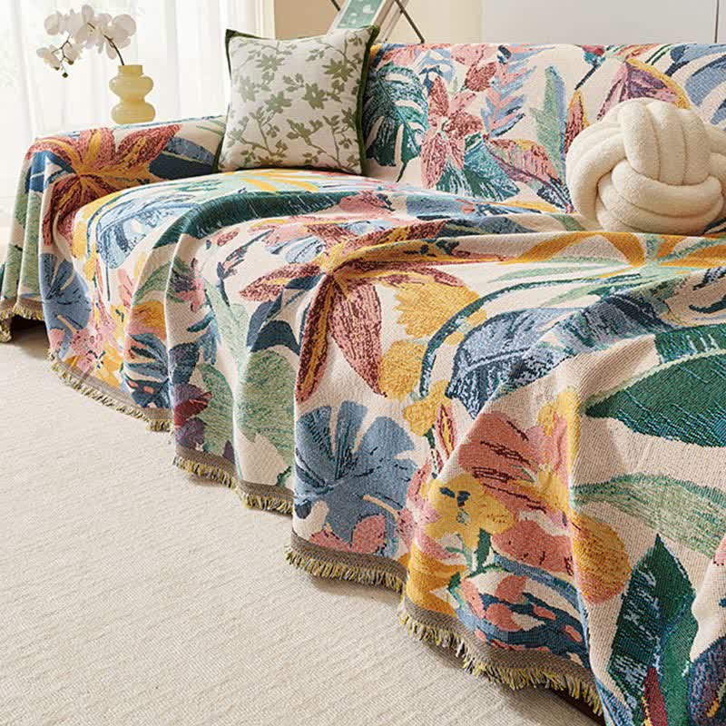 Tropical Floral Leaf Sofa Throw Blanket