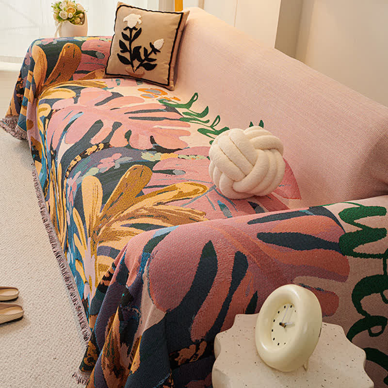 Botanical Cotton Sofa Throw Blanket
