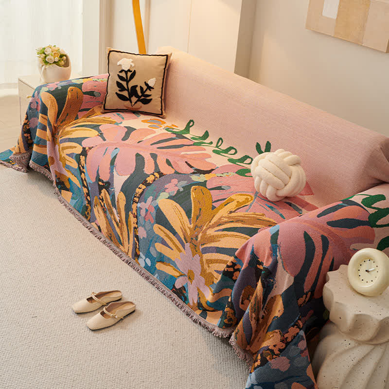 Botanical Cotton Sofa Throw Blanket