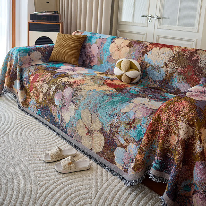 Vintage Floral Tassel Sofa Throw Blanket