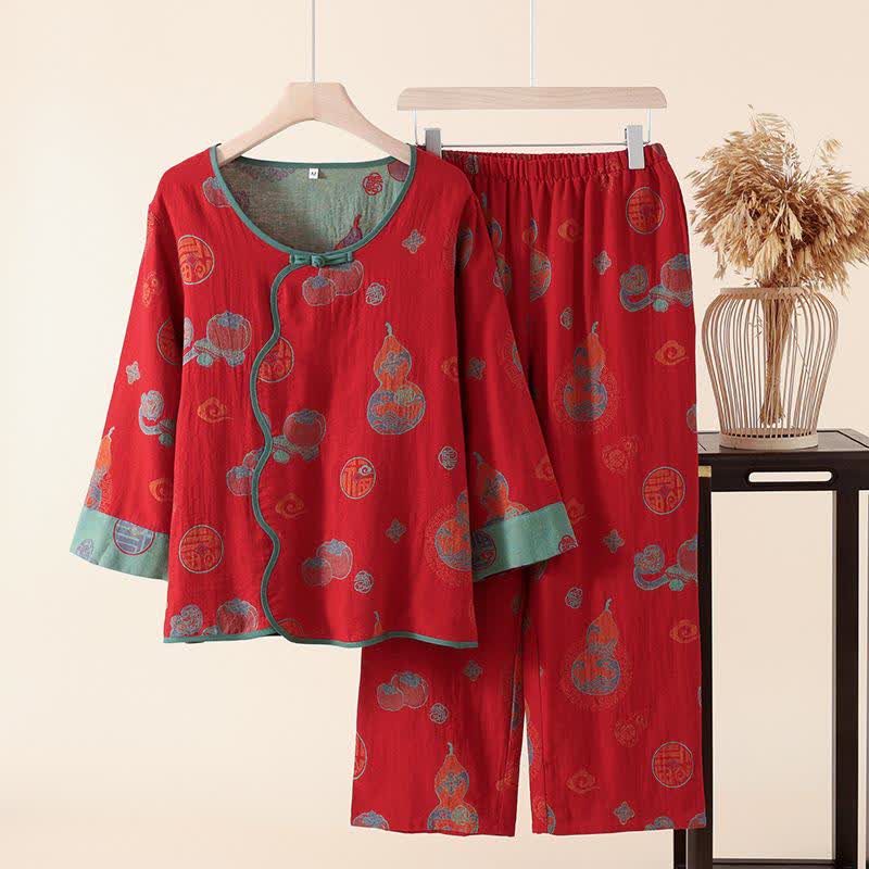 Oriental Style Gourd Persimmon Cotton Sleepwear