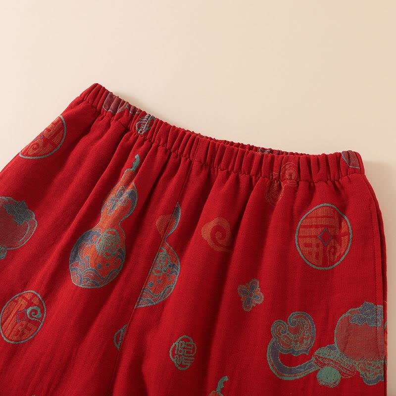 Oriental Style Gourd Persimmon Cotton Sleepwear