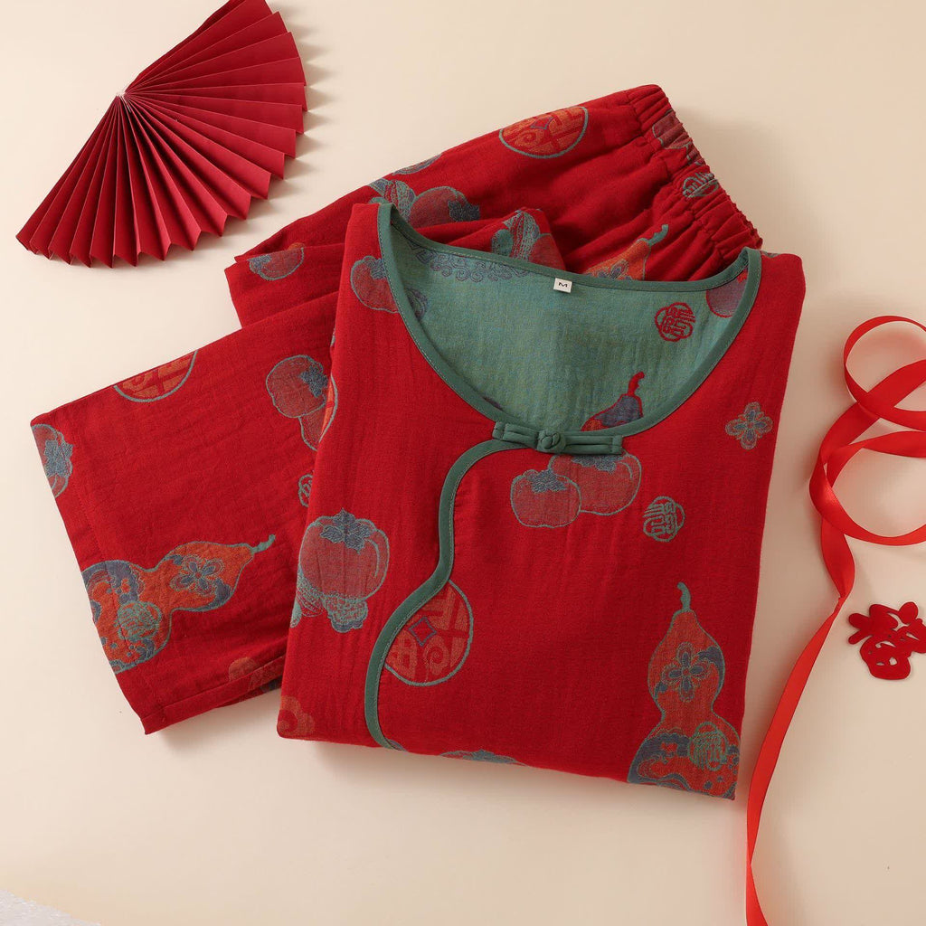 Oriental Style Gourd Persimmon Cotton Sleepwear
