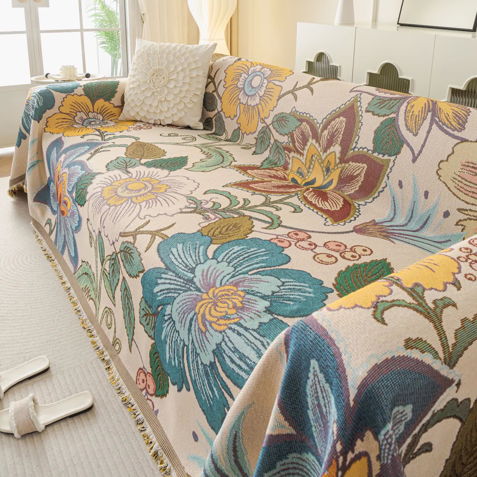 Chenille Jacquard Floral Sofa Throw Blanket