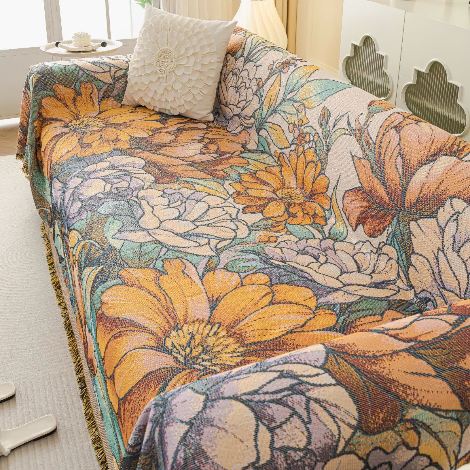 Chenille Chrysanthemum Jacquard Sofa Throw Blanket