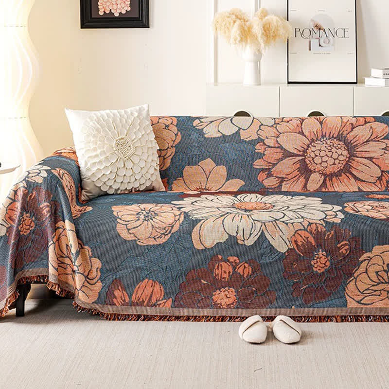 Chenille Camellia Jacquard Sofa Throw Blanket