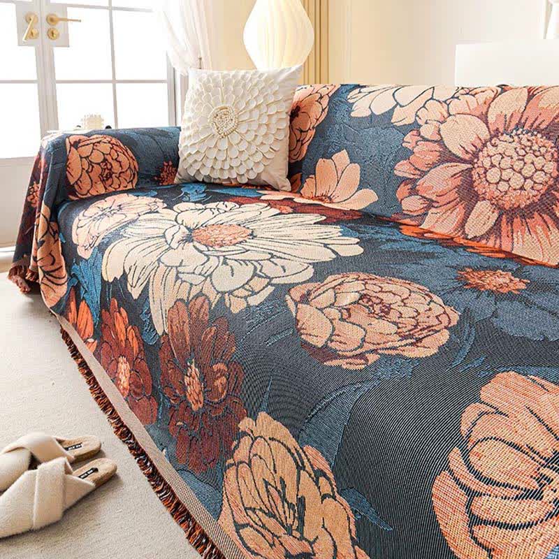 Chenille Camellia Jacquard Sofa Throw Blanket