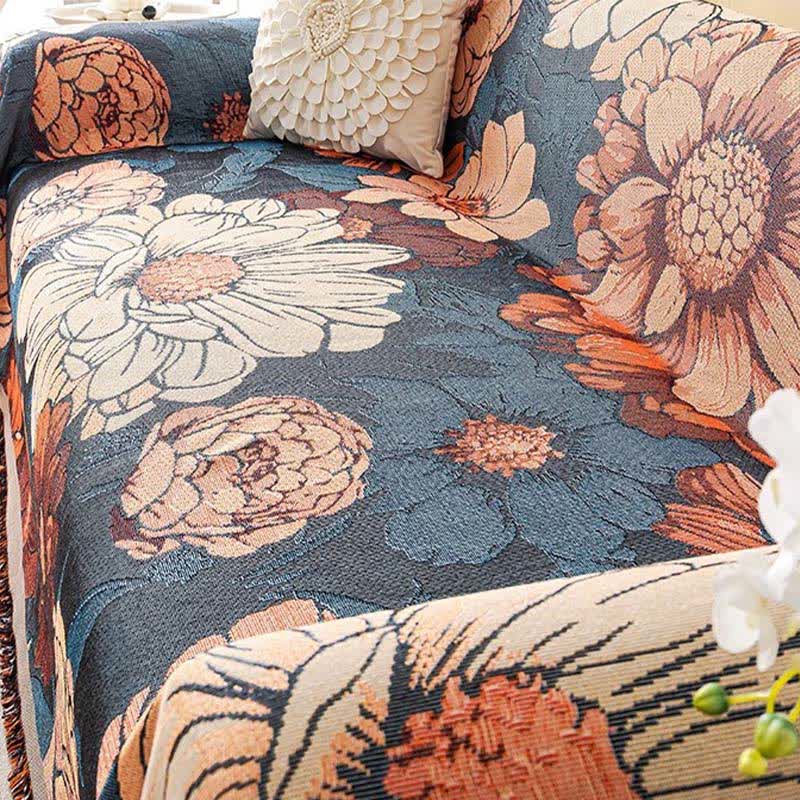 Chenille Camellia Jacquard Sofa Throw Blanket