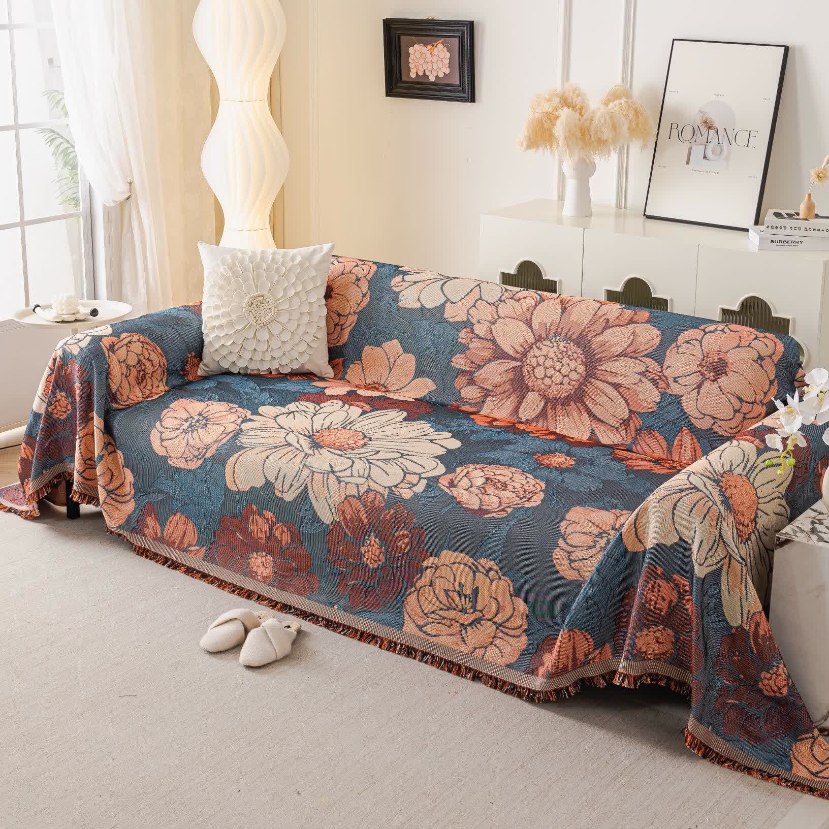 Chenille Camellia Jacquard Sofa Throw Blanket