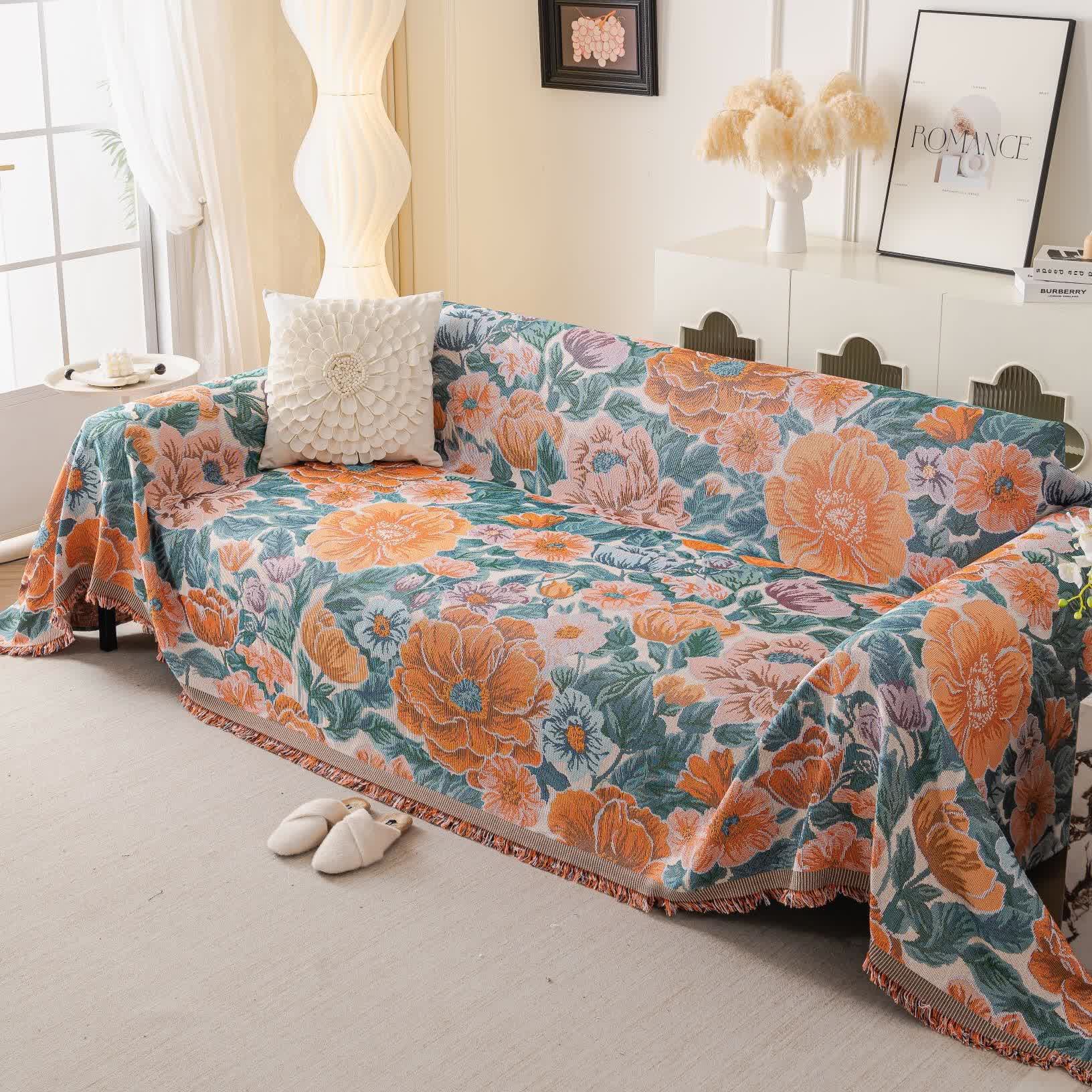 Chenille Painterly Floral Sofa Throw Blanket