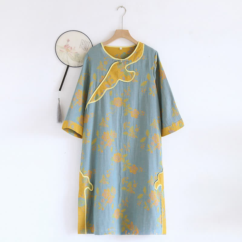 Floral Pure Cotton Gauze Loose Nightdress
