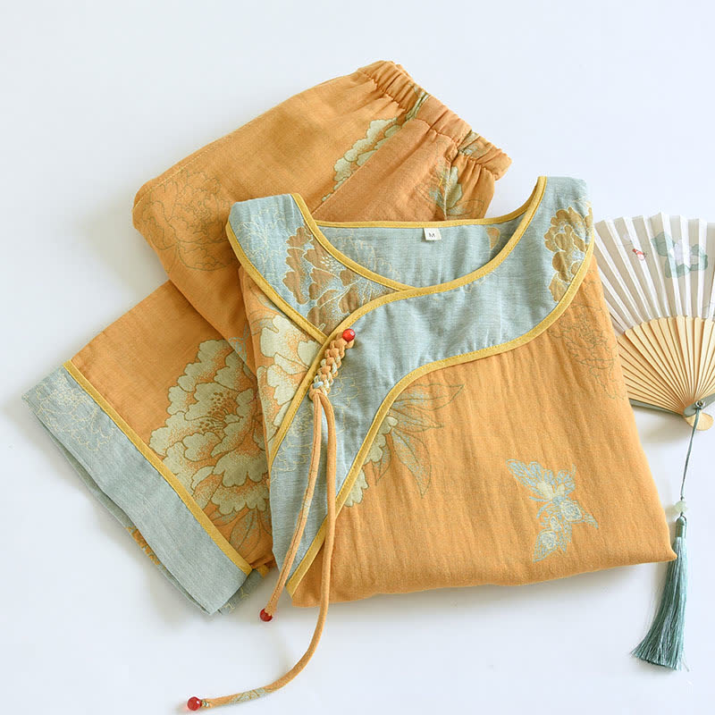 Peony Butterfly Jacquard Cotton Gauze Pajamas