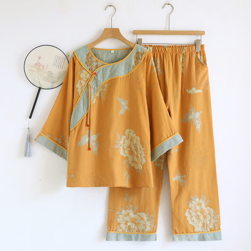 Peony Butterfly Jacquard Cotton Gauze Pajamas